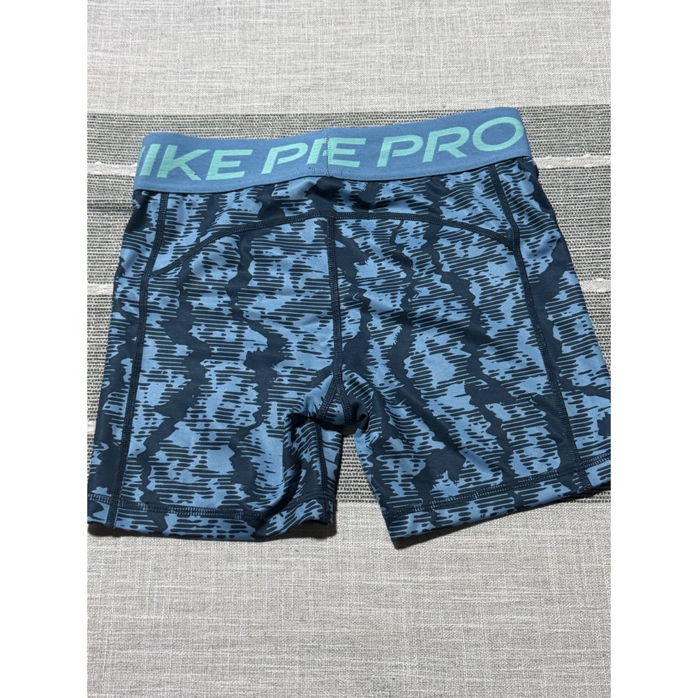 Nike Pro Dri-FIT Women Large Blue Abstract Graphic Compression Athletic Shorts - Picture 5 of 5